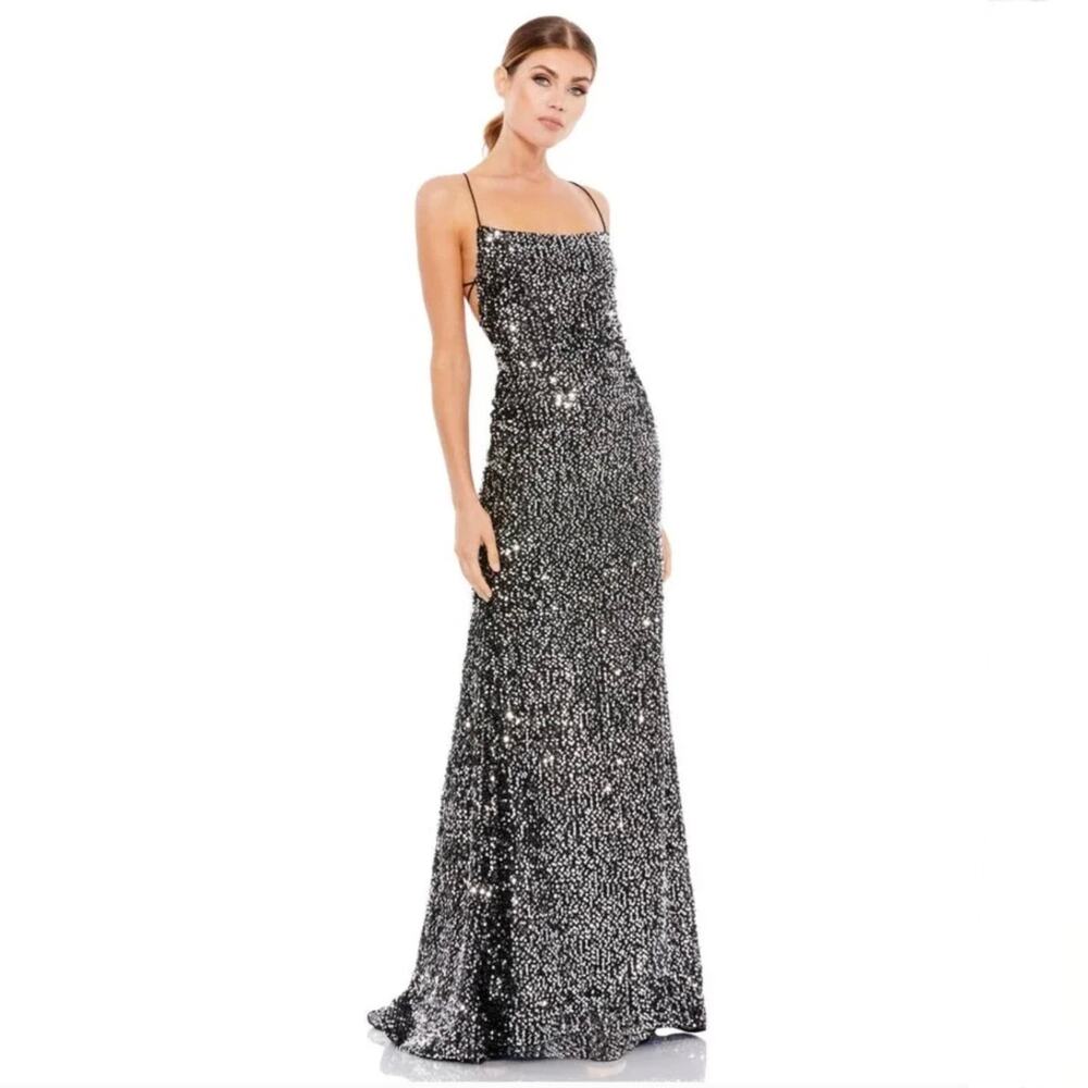 LEENA for MAC DUGGAL Sequin Slip Dress - Gown - Prom - Black & Silver - Sz 0